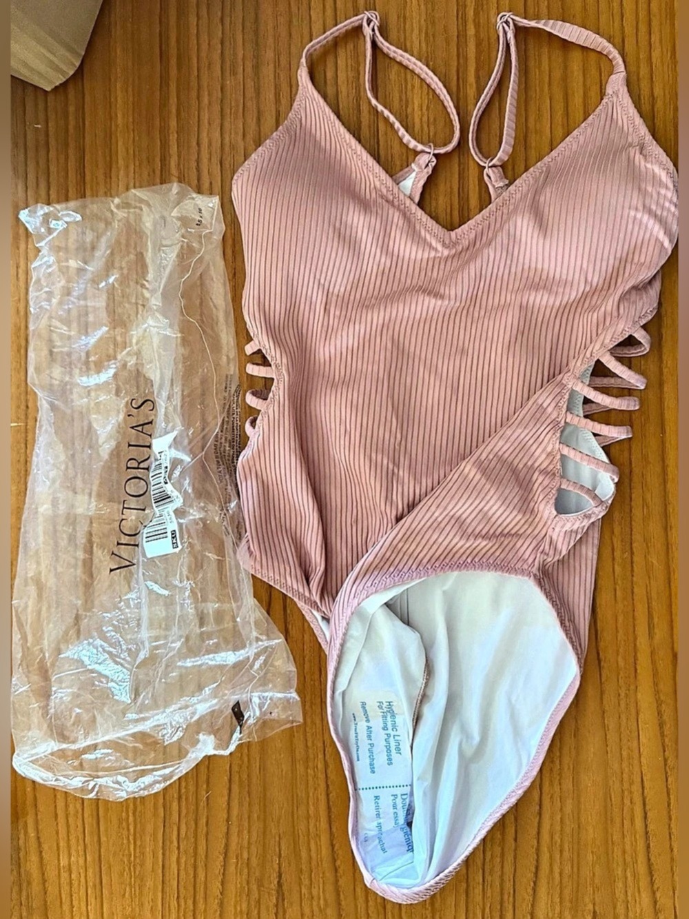 Victoria'Small Secret Pink Ribbed One-Piece Swimsuit